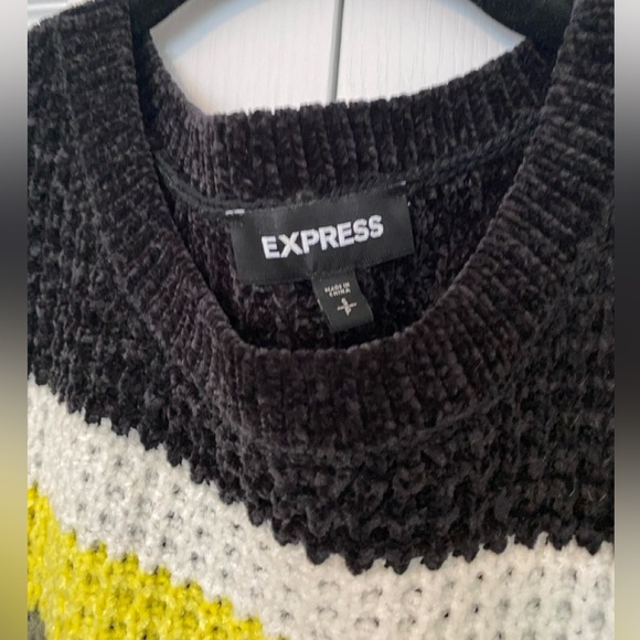 EUC Express Black Cableknit Sweater w/ yellow, gray, white, and lavender stripes - Picture 2 of 5